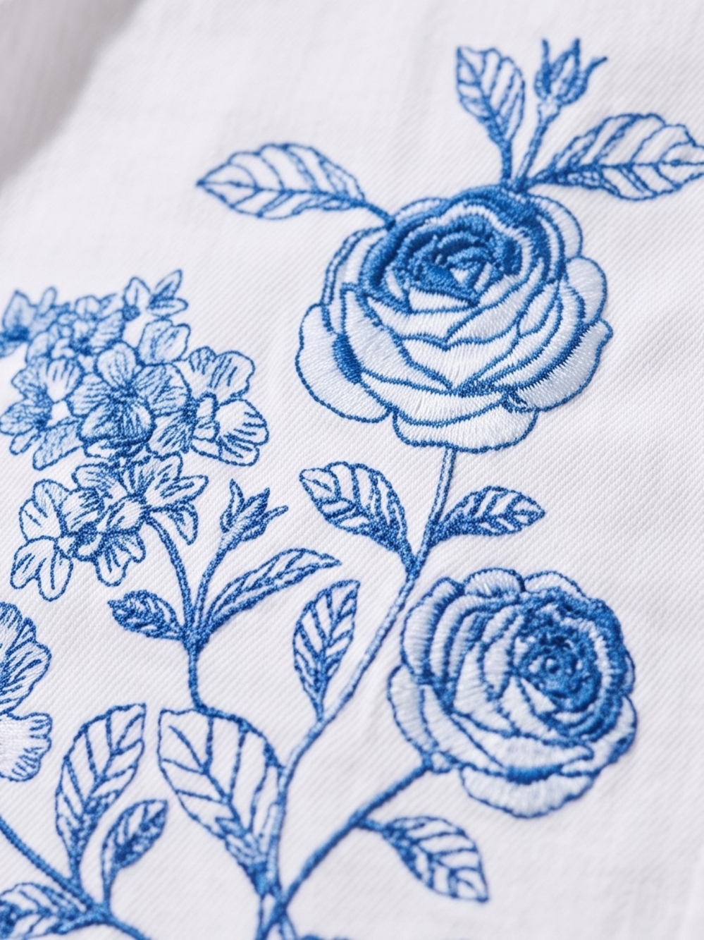 DG2 by Diane Gilman White Denim Bermuda Shorts with Blue Floral Embroidery - Picture 6 of 9
